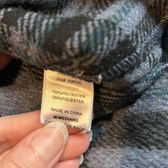 Love Tree Womens Fleece Plaid Oversized Shacket Jacket Long Sleeve Medium Blue - Picture 7 of 9